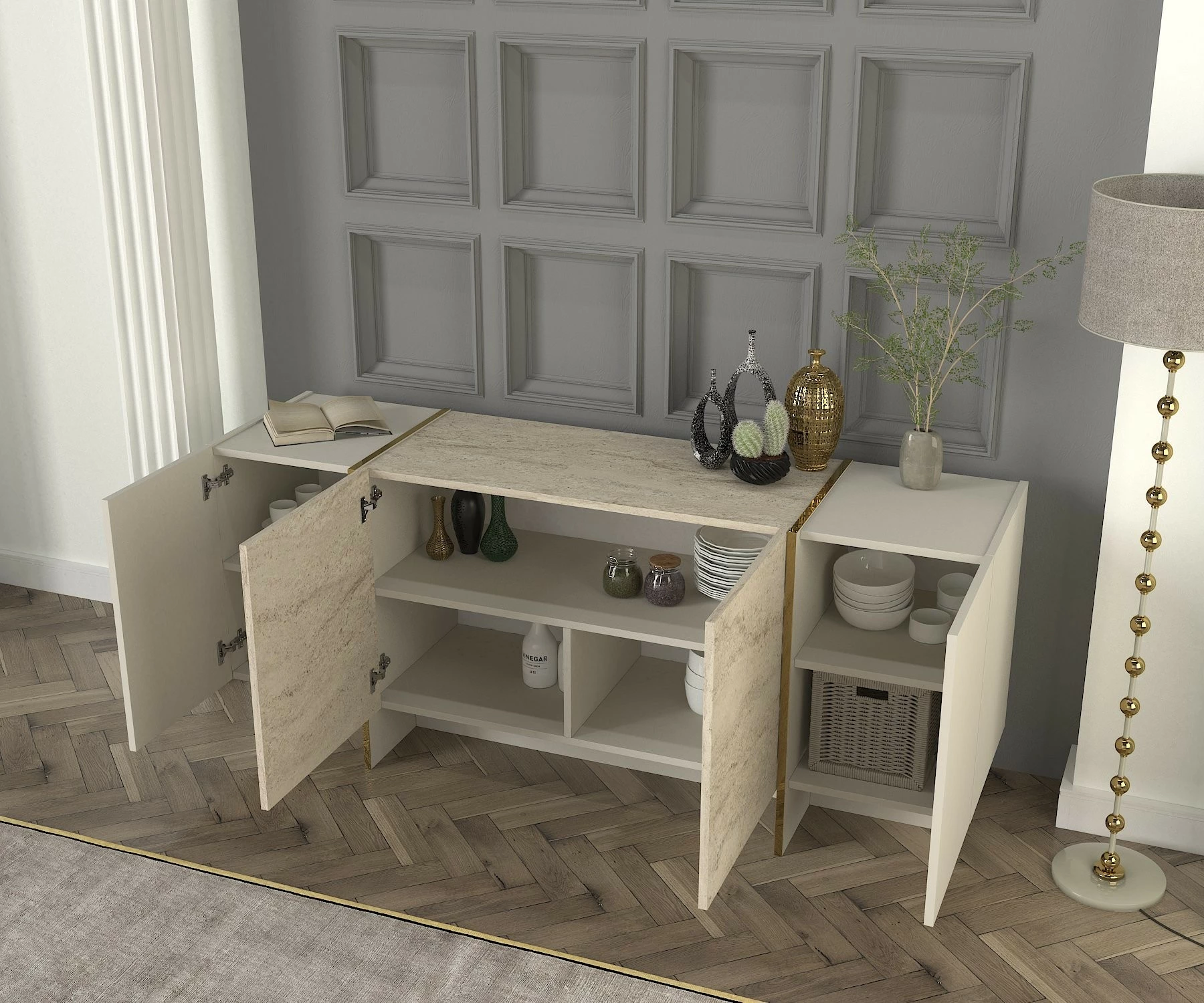 Konsol Skye Decor, ngjyrë travertin dhe sandstone, 180x75.5x46.6cm