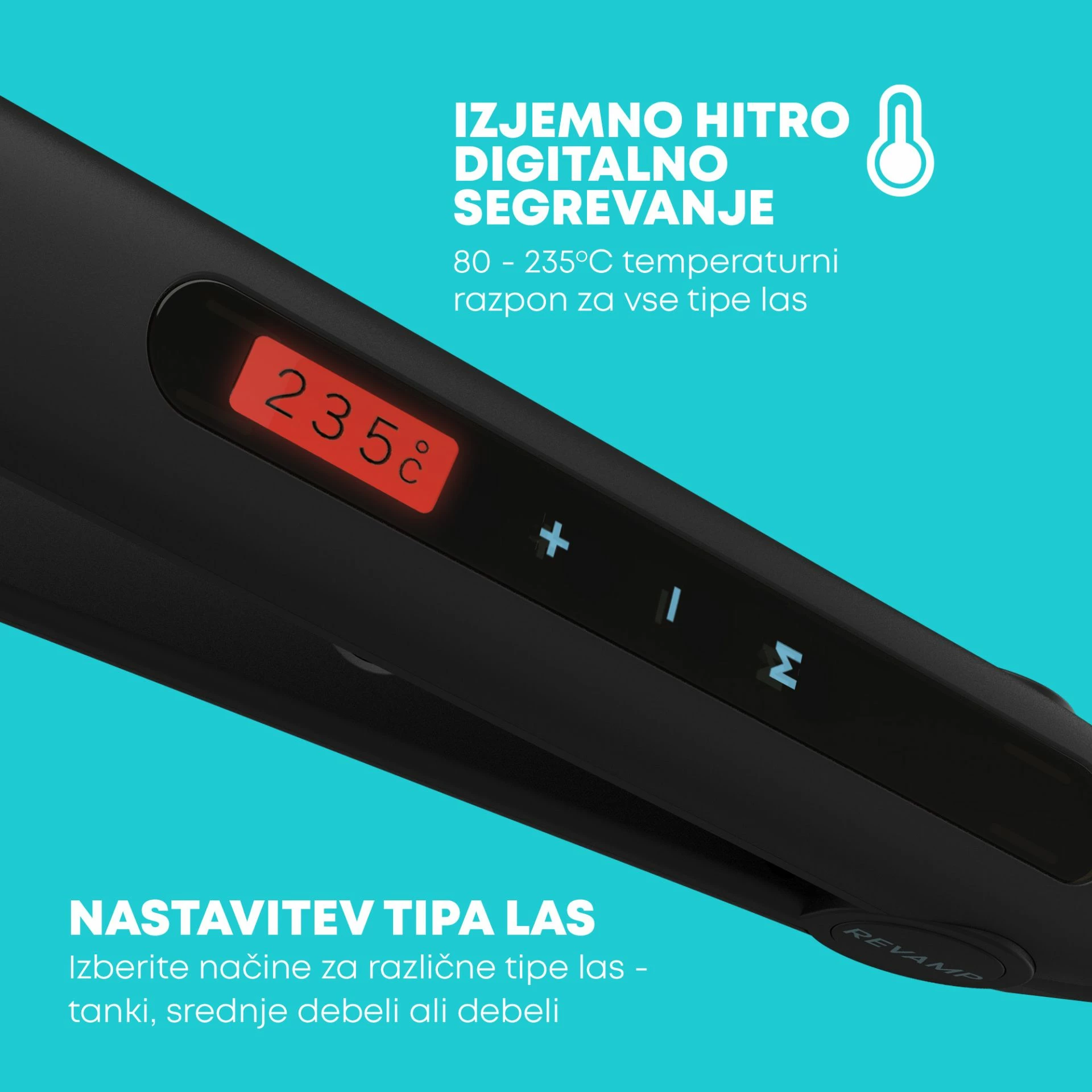 Drejtues flokësh Revamp Progloss Touch Digital ST-1500, 80-235°C, pllaka qeramike, i zi