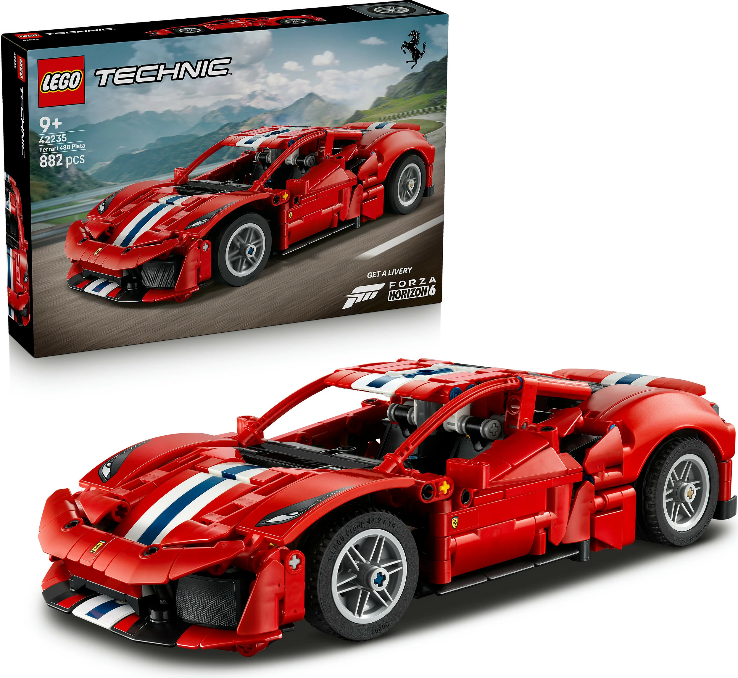 Set ndërtimi LEGO Technic Ferrari 488 Pista 42235, 882 copë, i kuq