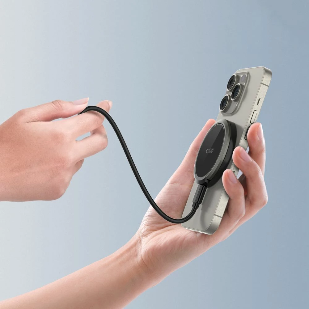 Karikues wireless Tech-Protect QI15W-A33 me MagSafe dhe stand, 15W, me kabllo USB-A/USB-C, zi