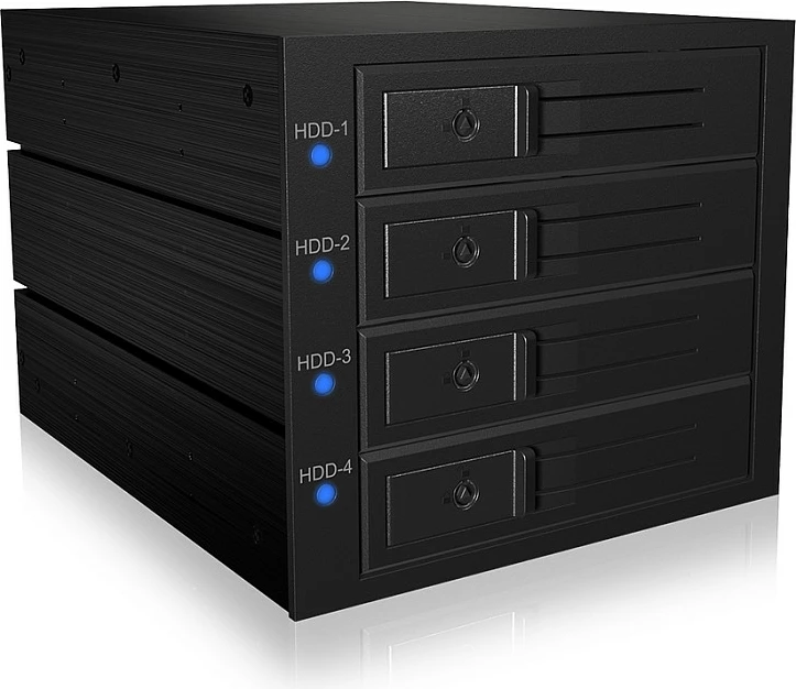 Kasë hot-swap për 4x HDD 3.5" ICY BOX IB-574SSK-12G, SATA III/SAS 12Gb/s, me kyç dhe ventilator, e zezë