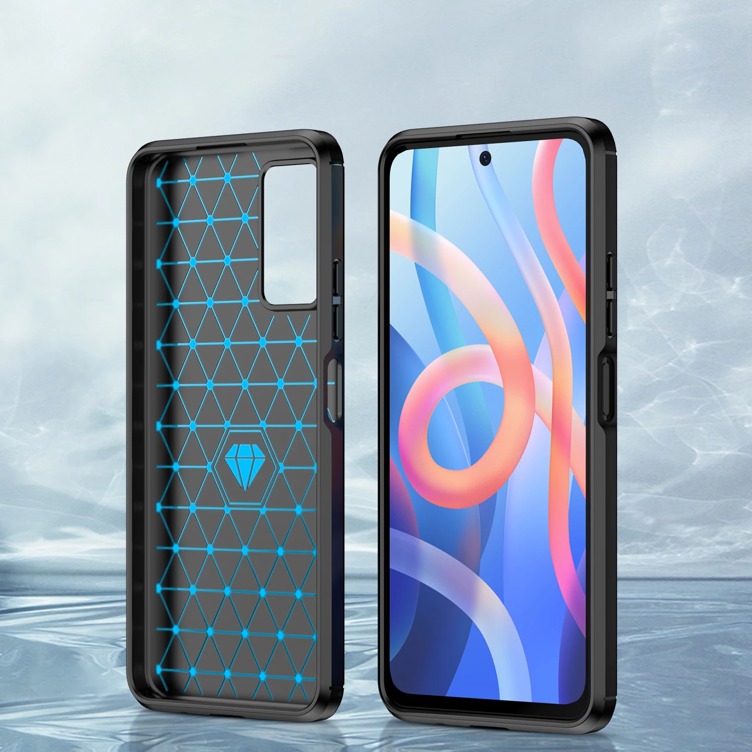 Mbështjellës Hurtel Carbon Case për Xiaomi Redmi Note 11, i zi