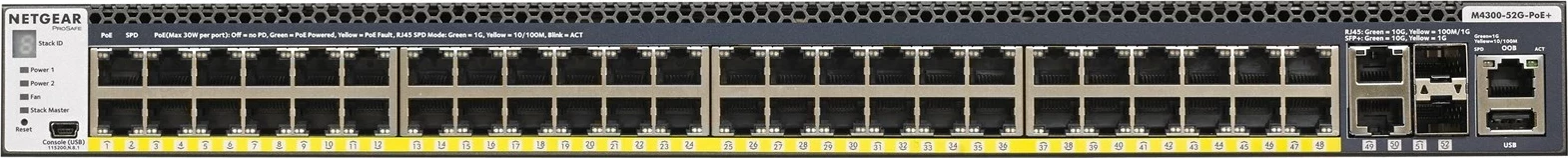 Switch NETGEAR M4300-52G-PoE+ 1000W, i menaxhuar, 48 porte Gigabit Ethernet, i zi