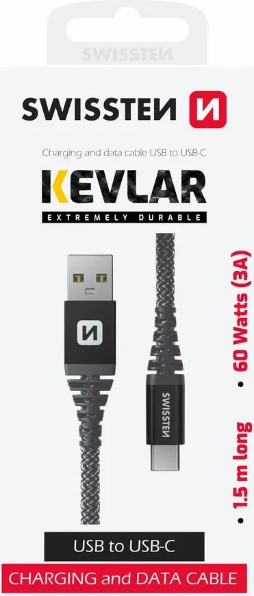 Kabllo karikuese USB /USB-C Swissten, 60W. 1.5m, e zezë