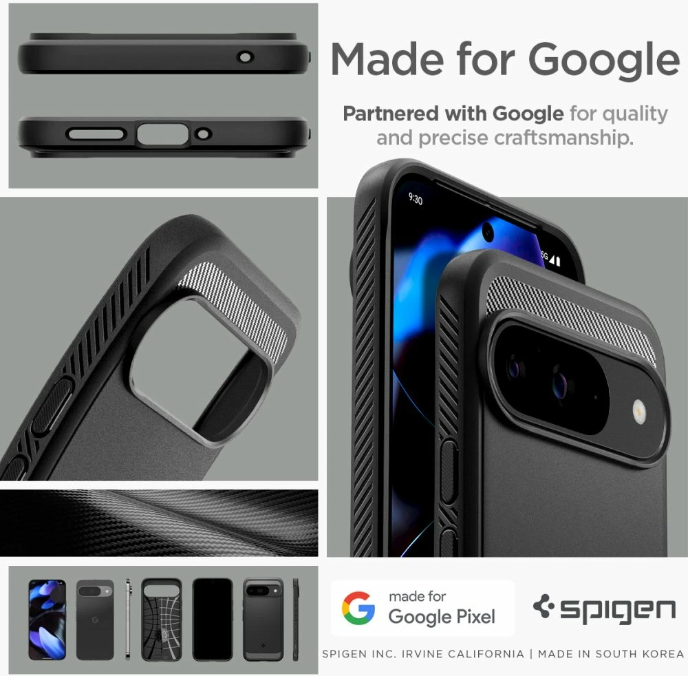 Mbështjellës Spigen Rugged Armor për Google Pixel 9 / 9 Pro, i zi
