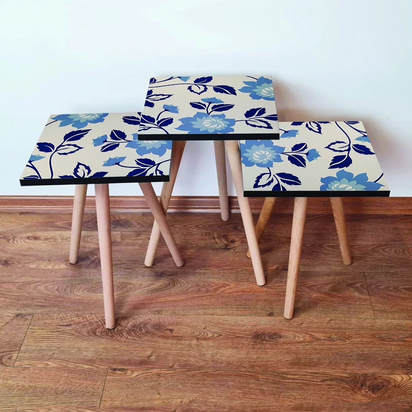 Set tavolinash ndihmëse, 3 copë, Skye Decor, 3Shp62, bezhë, blu, navy blue