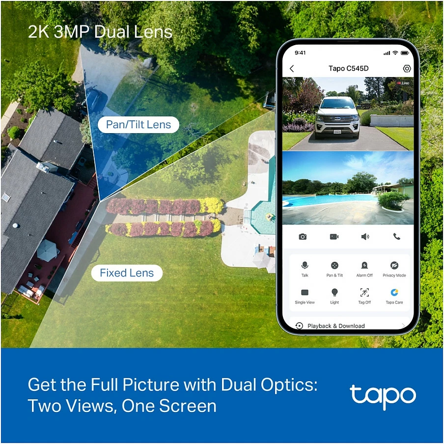 Kamerë sigurie TP-Link Tapo C545D, Outdoor Dual Lens, Wi‑Fi + Ethernet, microSD, audio 2‑drejtimëshe, Bardhë