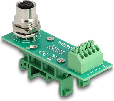 Adapter modul DeLOCK M12 A-koduar, 4-pin femër në terminal bllok 5-pin, për shinë DIN, i gjelbër
