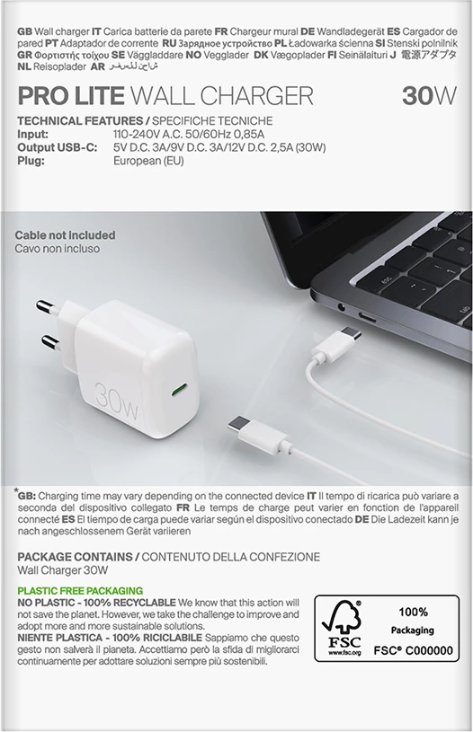 Karikues muri Puro PROLITE 30W, USB-C, Bardhë