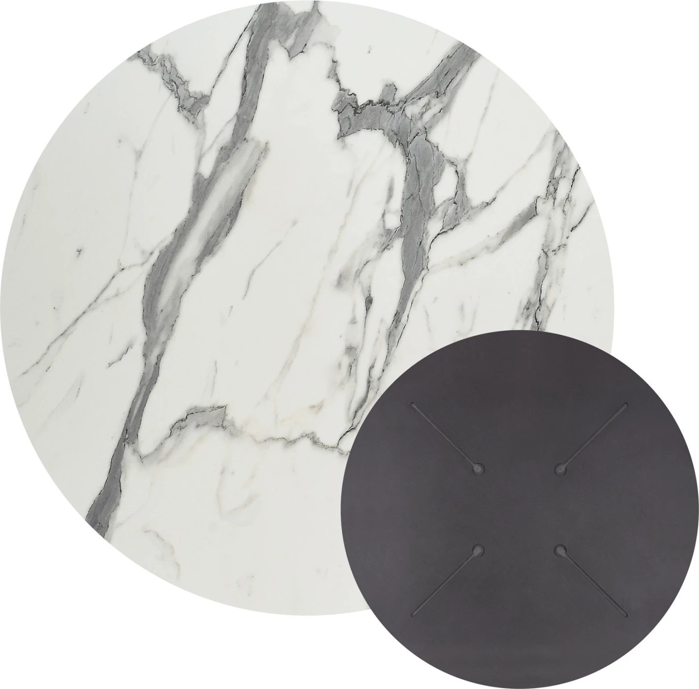 Sipërfaqe tavoline rrethore, ngjyrë mermeri të bardhë, HPL, set prej 2 copash, Φ70cm