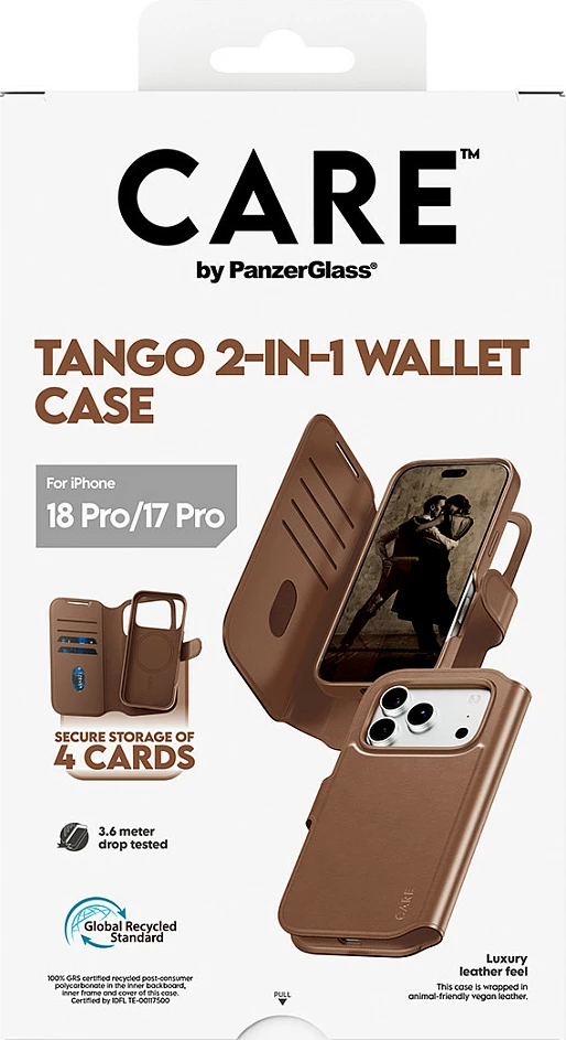 Mbështjellës PanzerGlass CARE Tango 2-në-1 Wallet Case, MagSafe, për iPhone 17 Pro, kafe