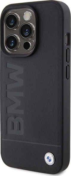 Mbështjellës BMW Leather Hot Stamp MagSafe për iPhone 15 Pro, i zi
