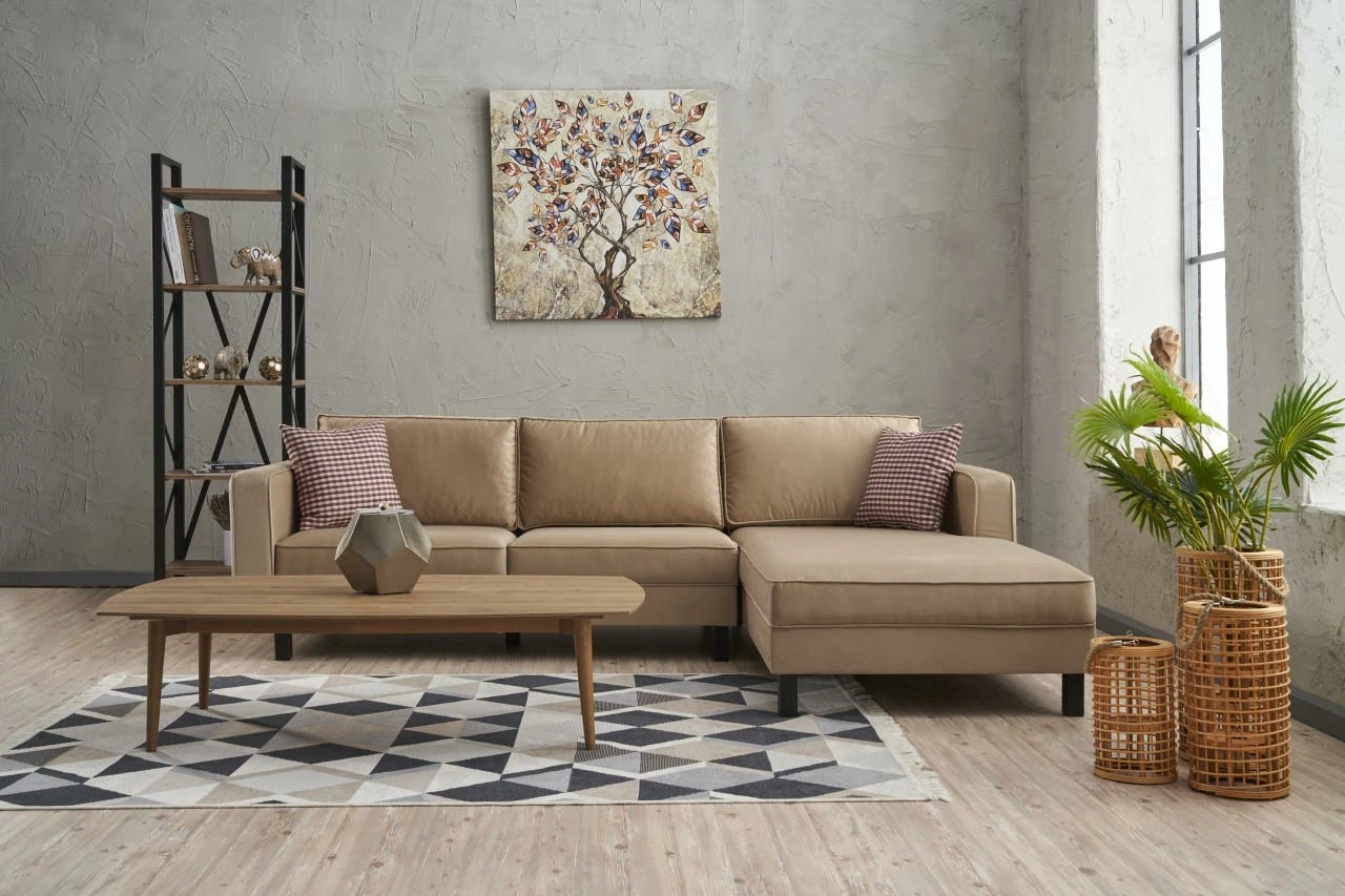 Këndare Atelier del Sofa, kadife, kënd i djathtë, ngjyrë krem