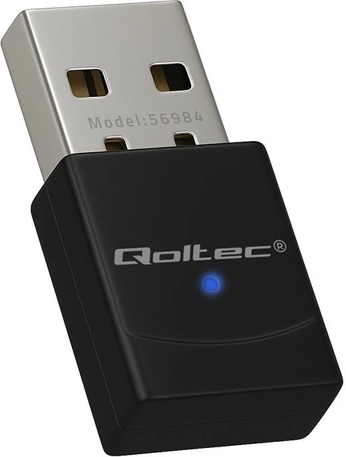 Adapter WiFi 6 me Bluetooth, Qoltec 56984, 900 Mbps, USB 2.0, mini, i zi