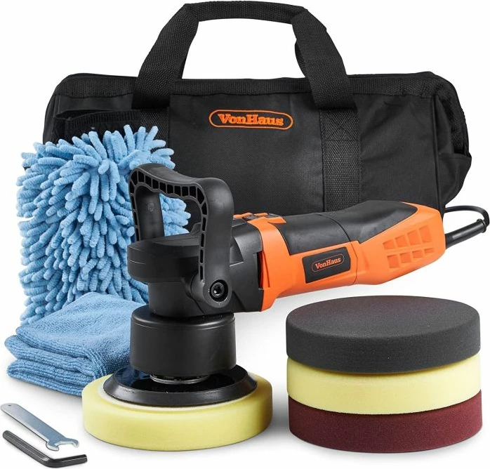 Polirues orbital ekscentrik VonHaus 3500023 600W, 6-shpejtësi, 150mm, kit me aksesorë, portokalli/zi