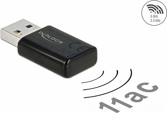 Adapter Wi‑Fi USB DeLOCK 12550, Wi‑Fi 5 (802.11ac), Dual-band 2.4/5 GHz, i zi
