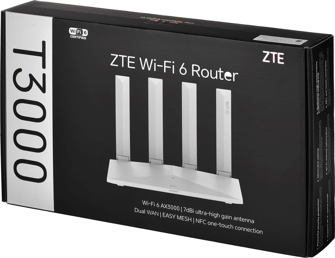 Router Wi-Fi 6 ZTE T3000, i bardhë
