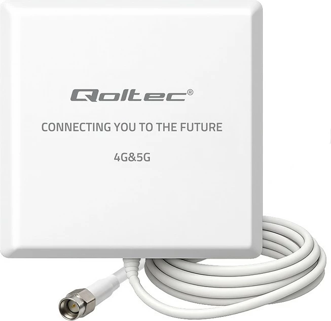 Antenë LTE/5G drejtimore, Qoltec 57062, 9 dBi, SMA, IP67, kabllo 3 m, e bardhë, me aksesorë montimi