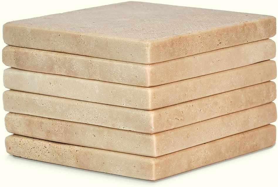 Set 6 copë mbajtëse gotash prej mermeri travertin, ngjyrë bezhë, Hermia Concept, MAR09100104D