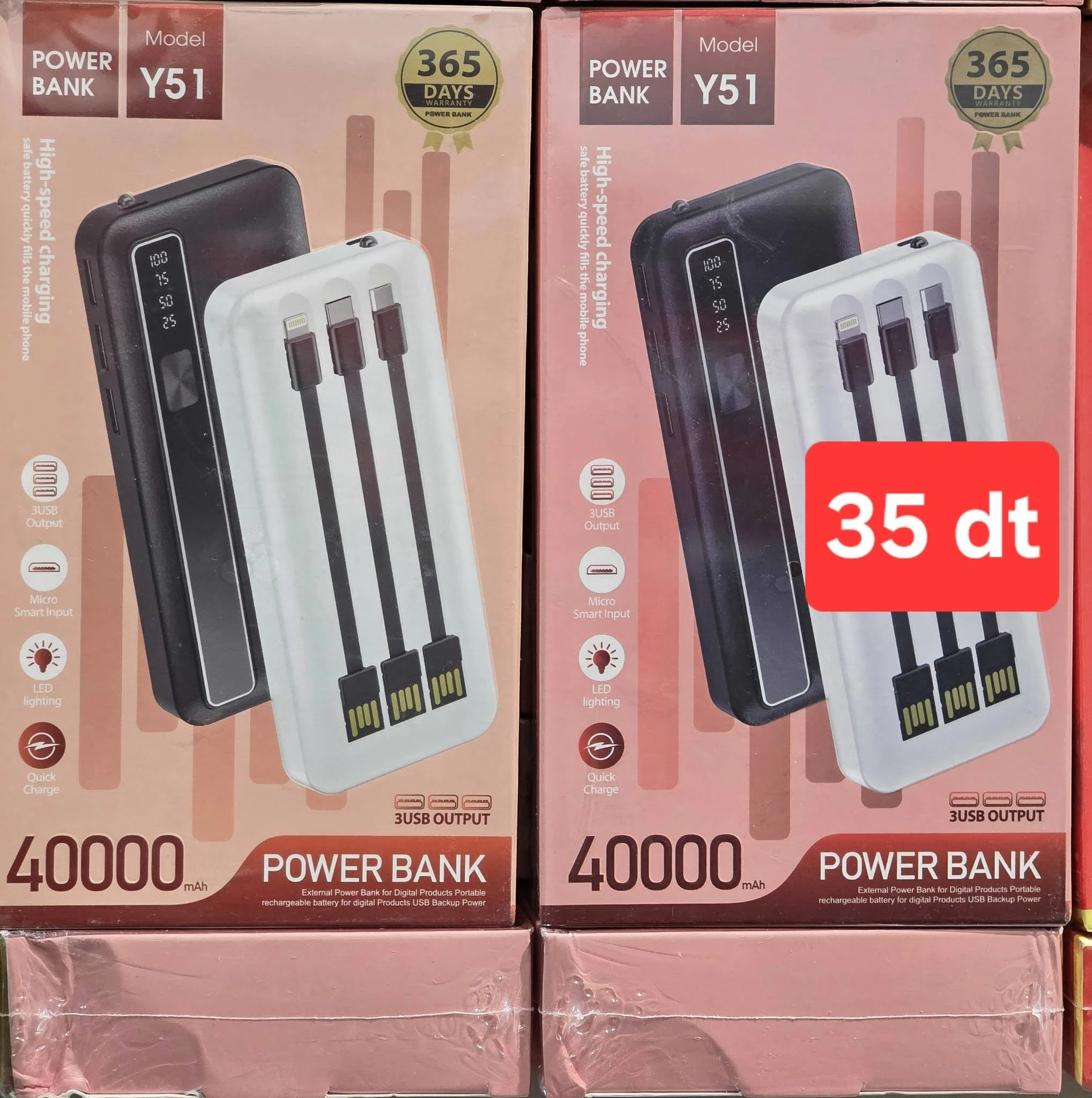 Power Bank i Fuqishëm Y51 40,000mAh me 4 Kabllo të Integruara