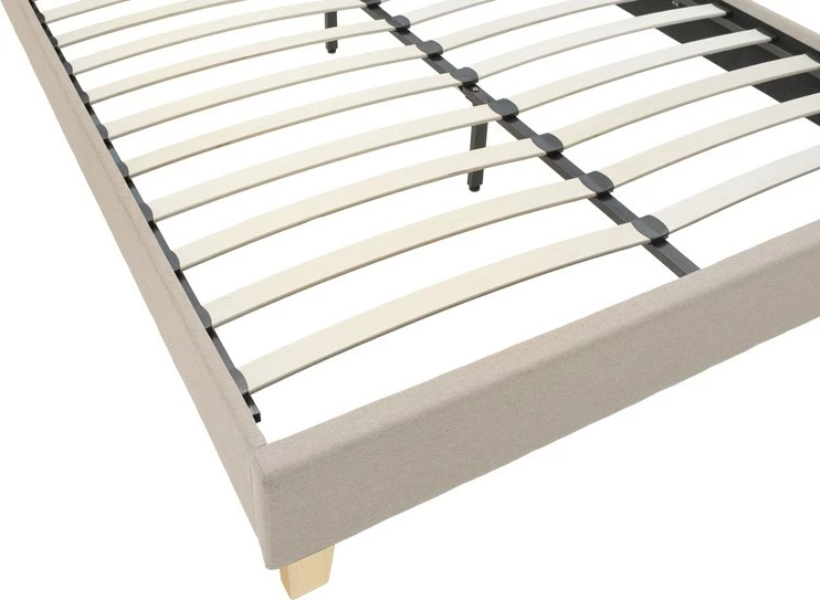 Krevat Mago, stof krem, këmbë druri natyral, 160x200cm