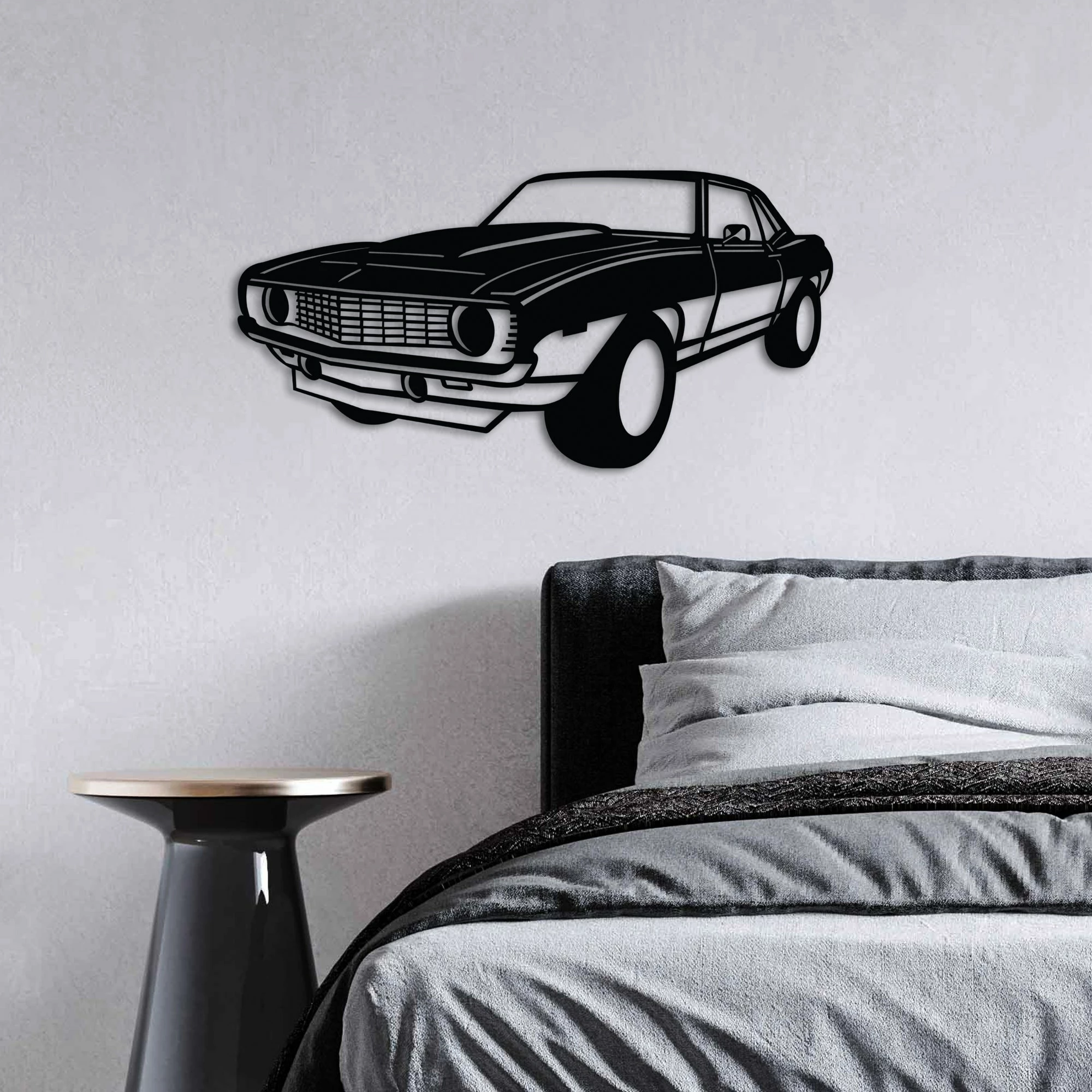 Aksesor dekorativ për mur, metalik, Chevy Camaro Yenko, ngjyrë e zezë, 60x30cm
