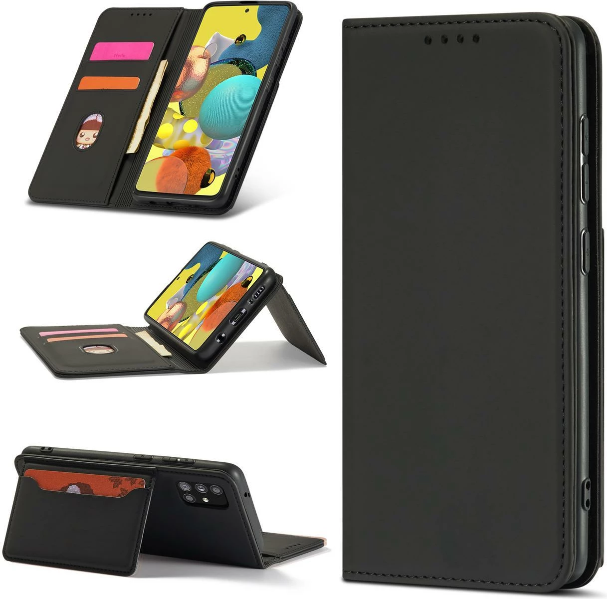 Mbështjellës Hurtel Magnet Card Case për Samsung Galaxy A12 5G, me portofol dhe mbajtëse, i zi