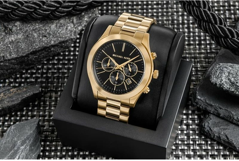 Orë dore me portofol Michael Kors për meshkuj, e artë