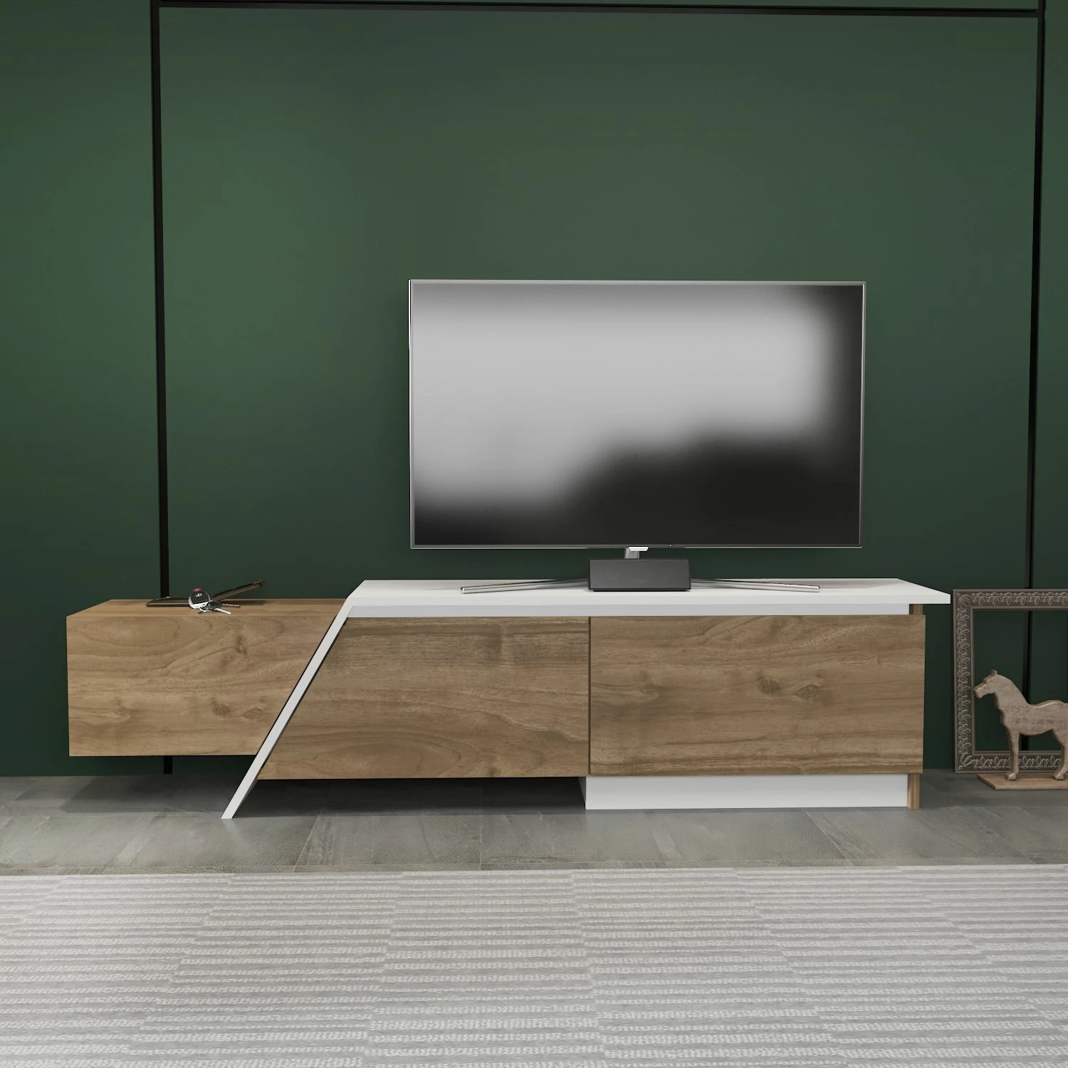 Komodë TV Skye Decor, ngjyrë arre dhe e bardhë, Zonas