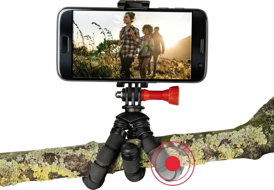 Mini tripod fleksibël Hama Flex 2-in-1 MPN 4557, 7.5-14 cm, 1/4" + GoPro, 64 g, i zi/kuq