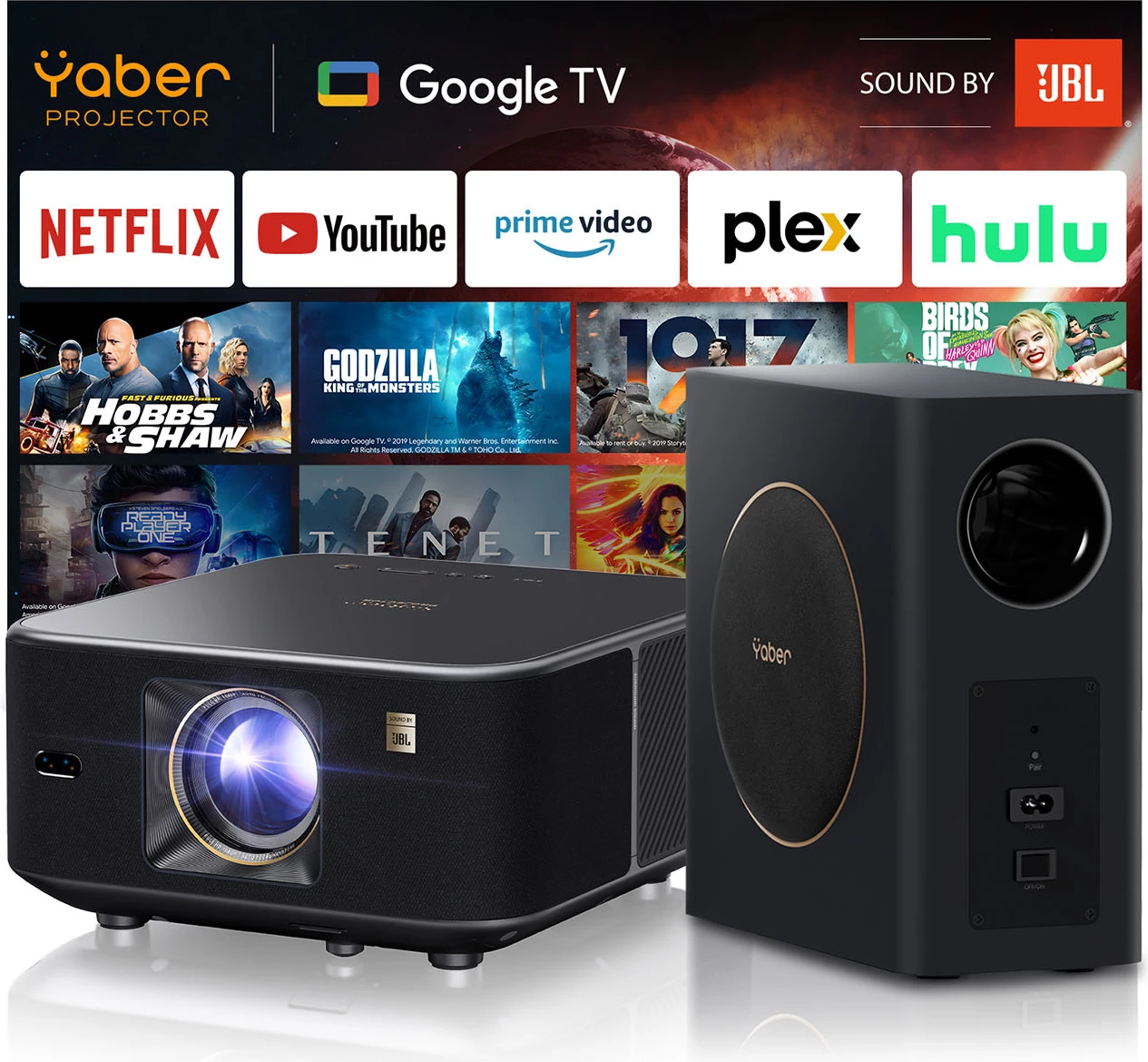 Projektor multimedial Yaber K3 Pro me JBL altoparlantë dhe subwoofer, FullHD 1080p, i zi