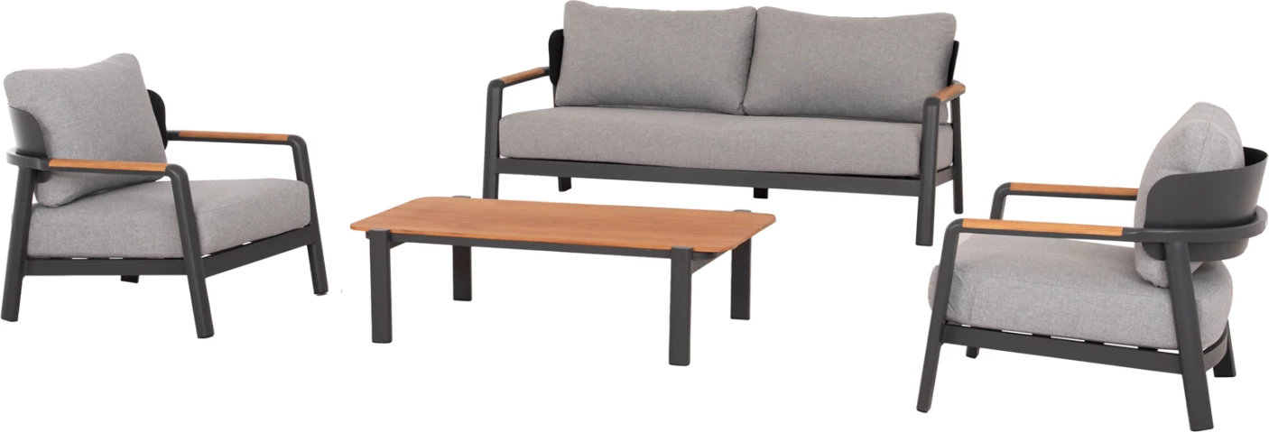 Set salloni për jashtë 4 pjesë ELARA FH6195.01 alumini ngjyrë gri e errët-gri olefin-dru teak