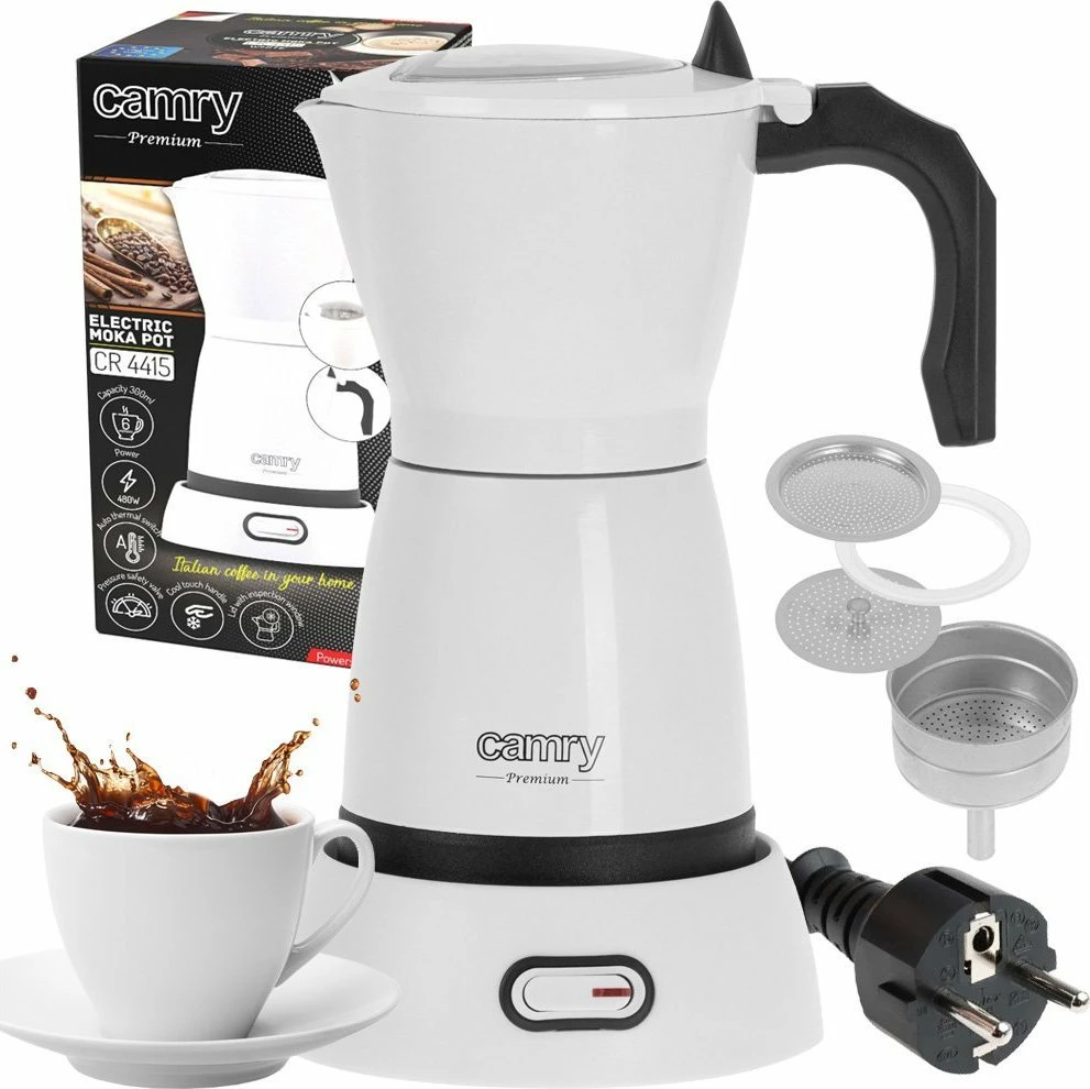 Makinë kafe moka elektrike Camry CR4415W, 6 filxhana (300 ml), e bardhë