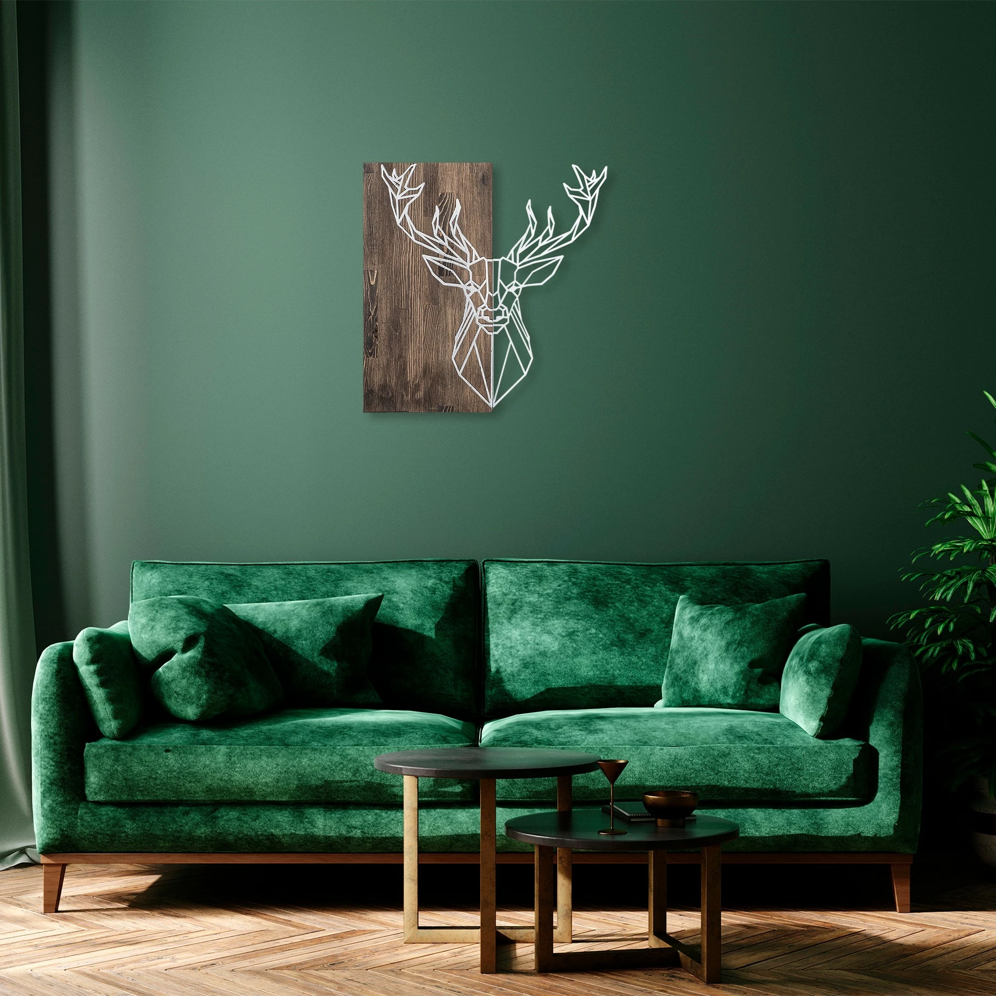 Aksesor dekorativ muri prej druri, Wallity, Deer1, ngjyrë arre dhe argjendi, 56x58cm
