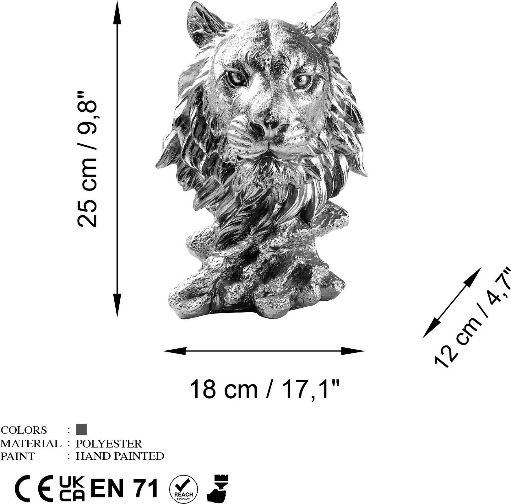 Objekt dekorativ, tigër, ngjyrë argjendi, Aberto Design