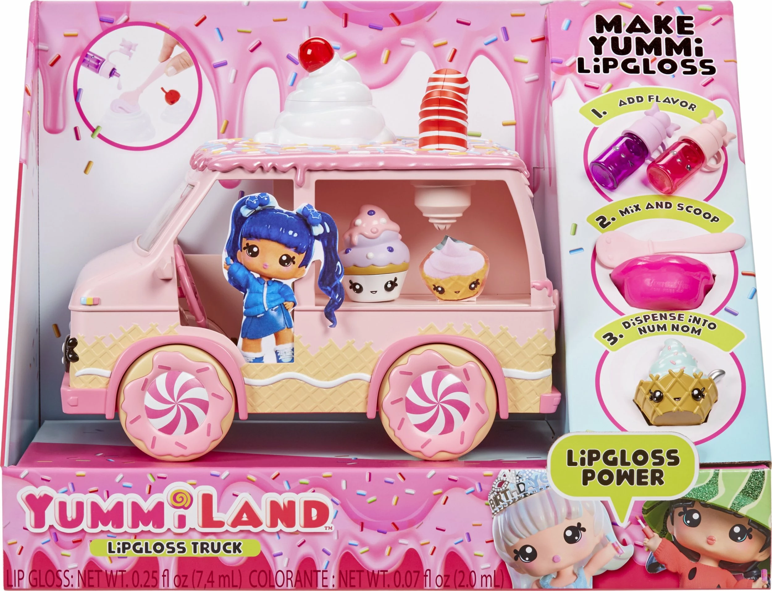Set lodre MGA Yummiland Lipgloss Truck për krijim shkëlqyes buzësh, rozë, me kukull dhe aksesorë