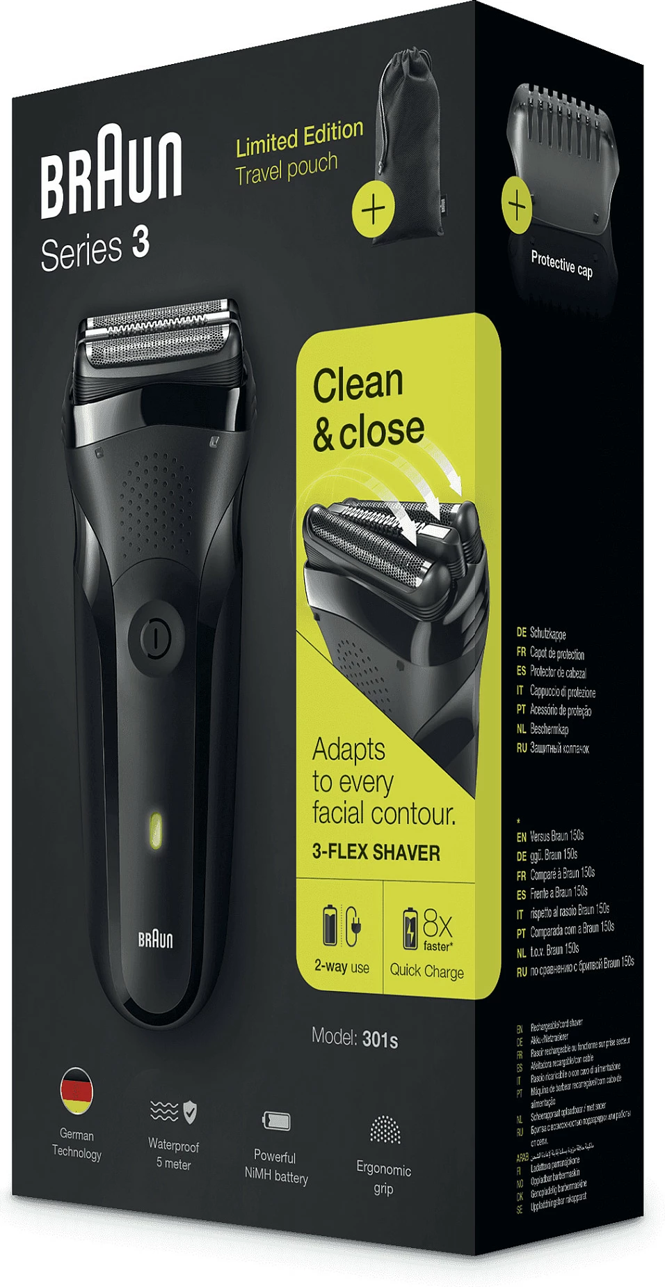 Makinë rroje Braun Series 3 301s, foil shaver, Wet & Dry, me bateri NiMH, e zezë