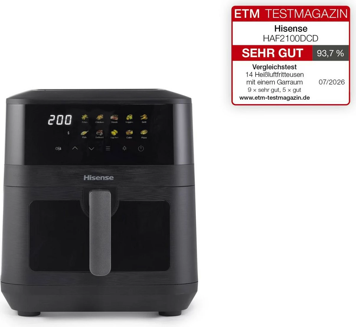 Fritezë me ajër Hisense HAF2100DCD, 2100W, 7.7L, e zezë