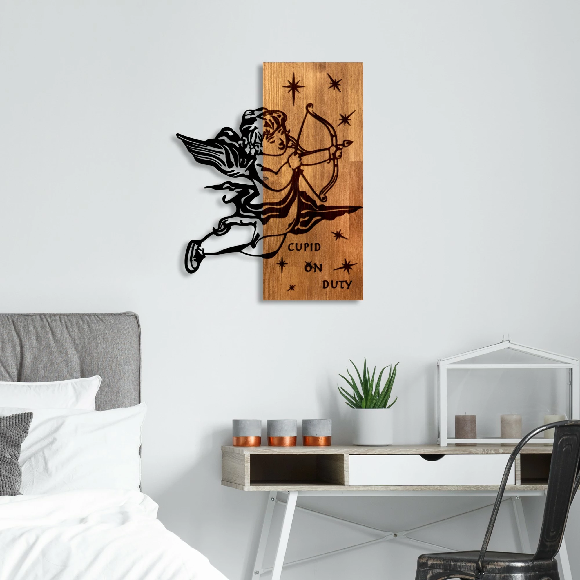 Aksesor dekorativ prej druri për mur, Wallity Eros 02, ngjyrë arre dhe e zezë, 47x58cm