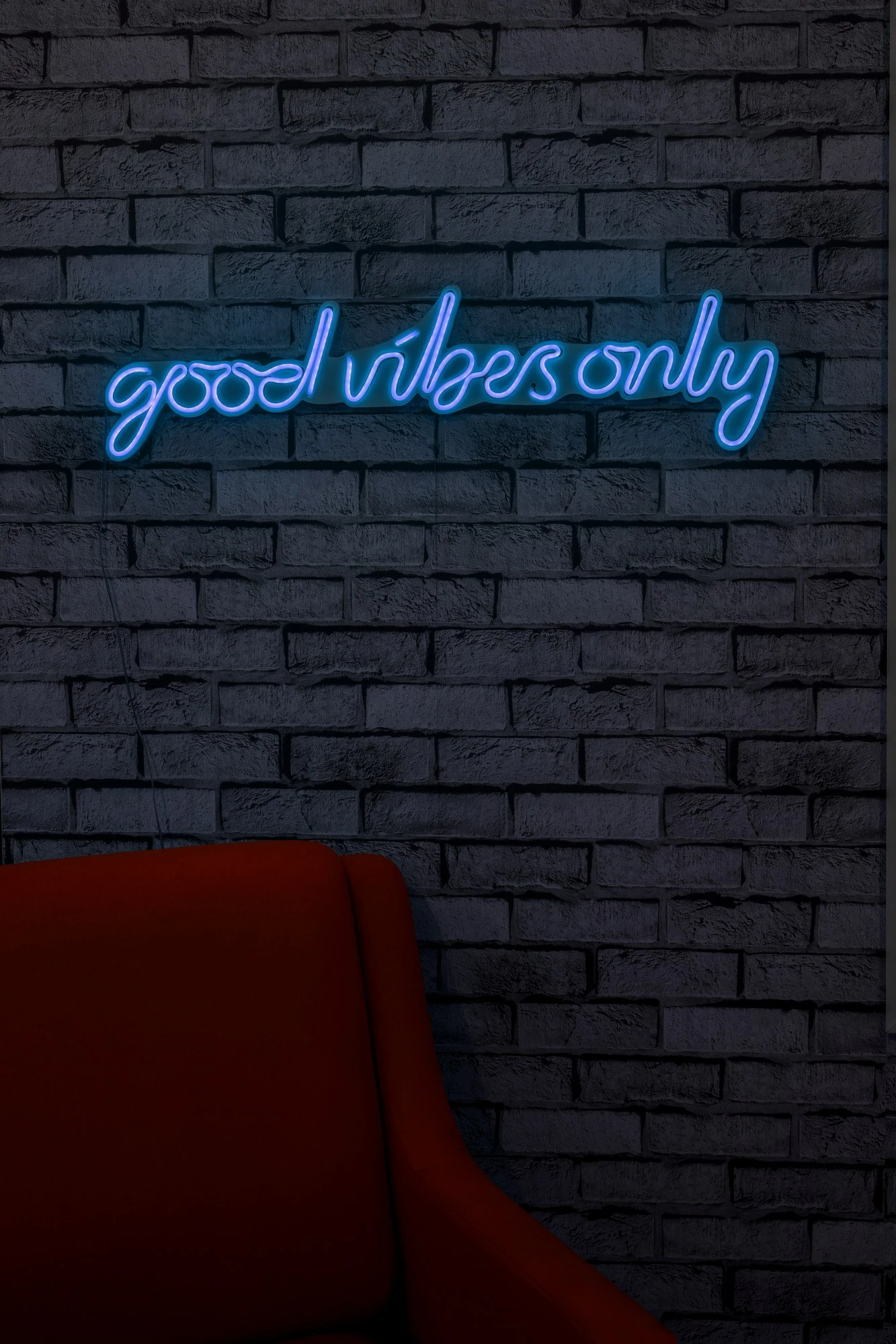 Dekor dritash LED plastike, 'Good Vibes Only', ngjyrë e kaltër