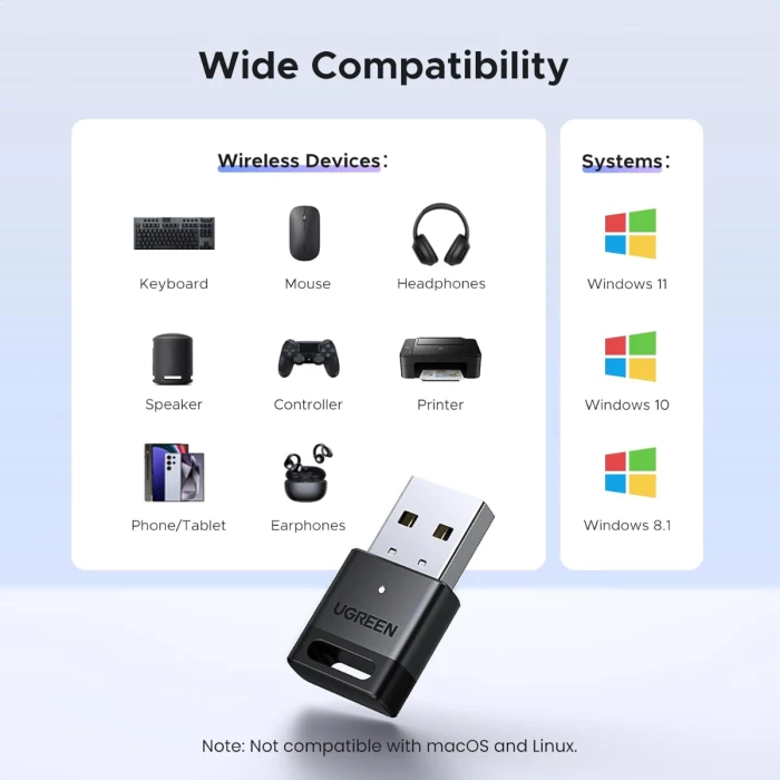 Adapter Bluetooth USB, UGREEN 45134, Bluetooth 5.4, deri 5 pajisje, i zi