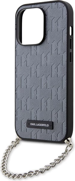 Mbështjellës Karl Lagerfeld KLHCP14LSACKLHPG për iPhone 14 Pro 6.1", zinxhir, argjendtë