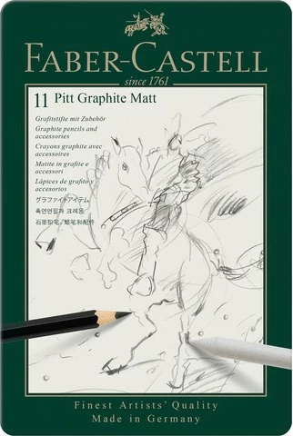 Set lapsa grafiti Faber-Castell Pitt Graphite Matt 11 copë, kuti metali, e zezë