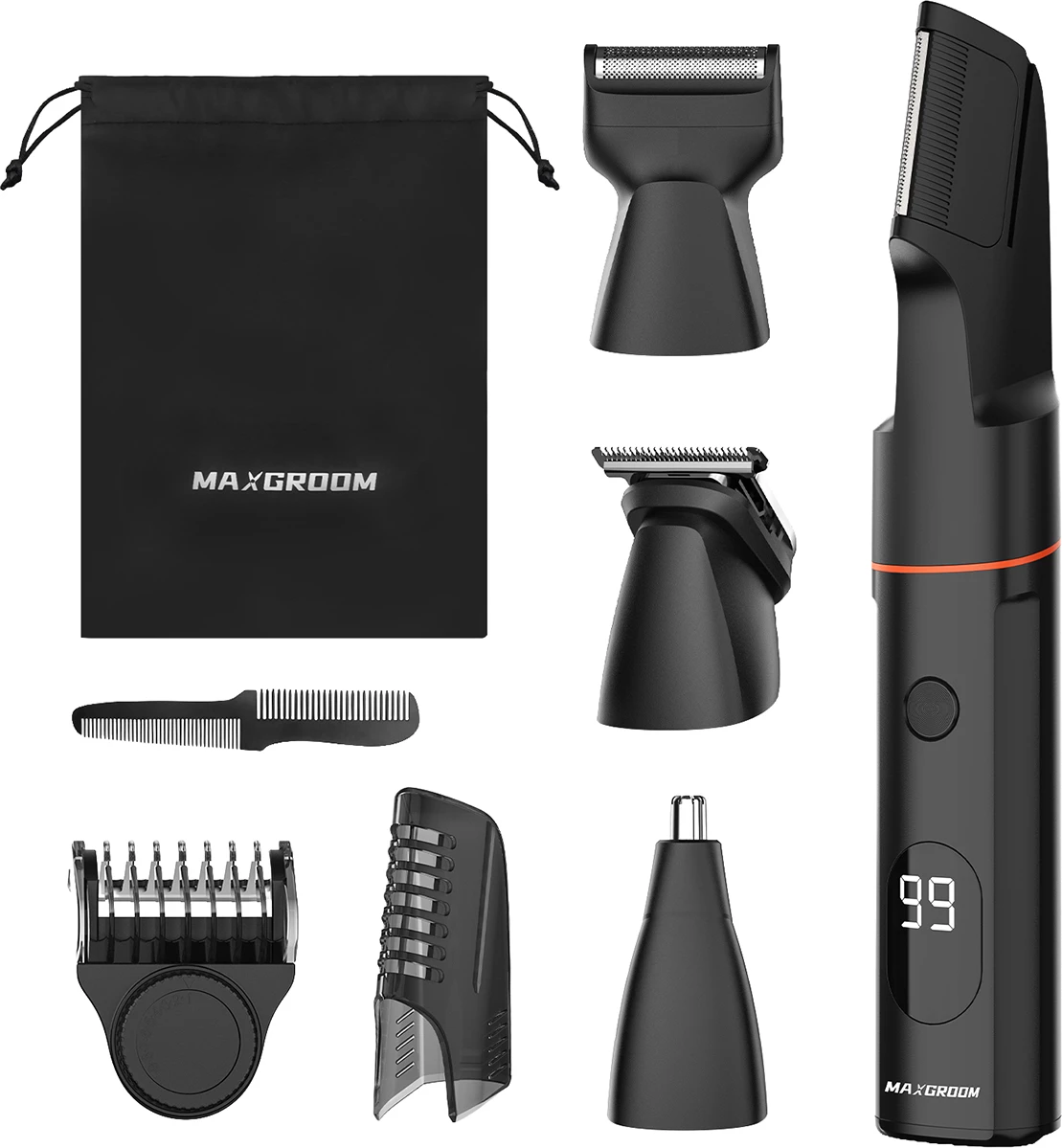 Makinë rroje multifunksionale MAXGROOM LK-881, IPX6, ekran LED, bateri 800 mAh, USB-C, set me maja zëvendësuese, e zezë
