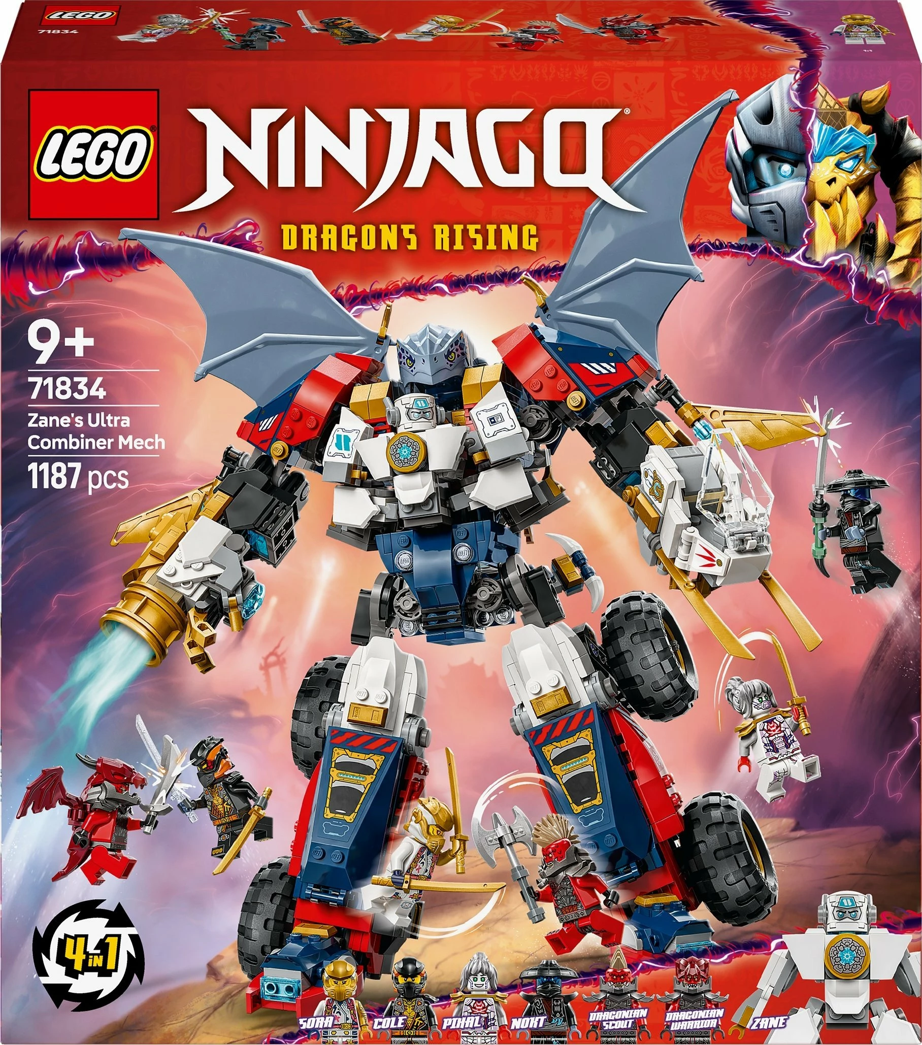 Set LEGO NINJAGO 71834 Zane’s Multifunctional Ultramech, 1187 pjesë, 9+, 4-në-1