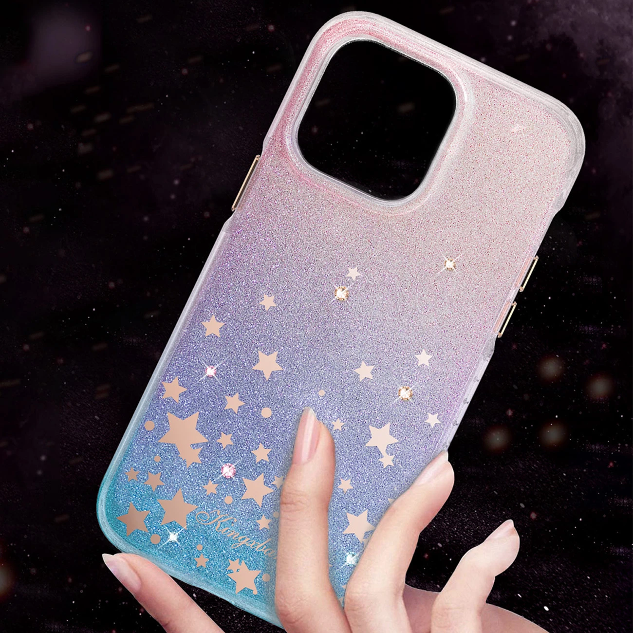 Mbështjellës Kingxbar Heart Star Series për iPhone 14 Plus, TPU, vjollcë/rozë me shkëlqim