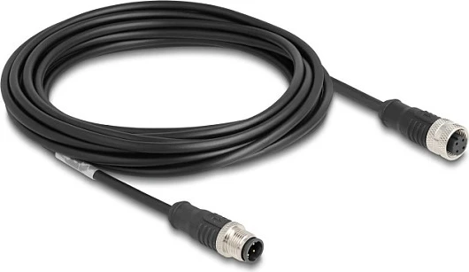 Kabllo industriale Ethernet DeLOCK M12 D-coded 4-pin mashkull në femër, Cat5e S/FTP, 5 m, e zezë