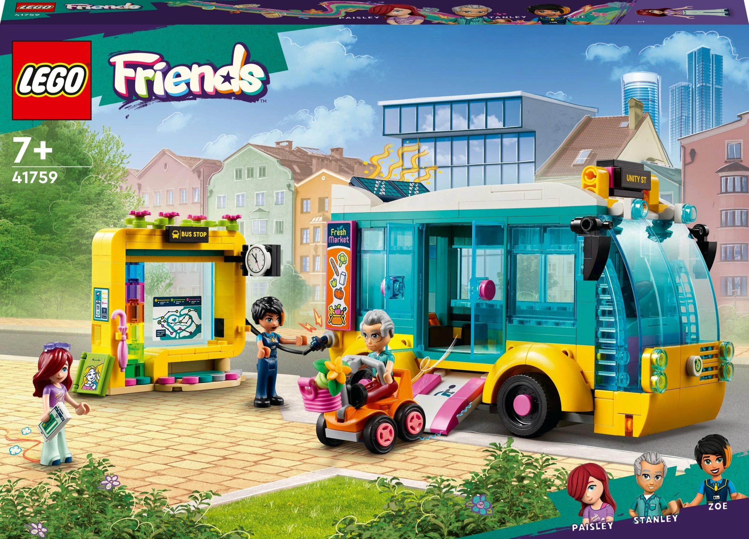 Set ndërtimi LEGO Friends Autobus i qytetit Heartlake 41759, 480 elemente, 3 minifigura, 7+, shumëngjyrëshe