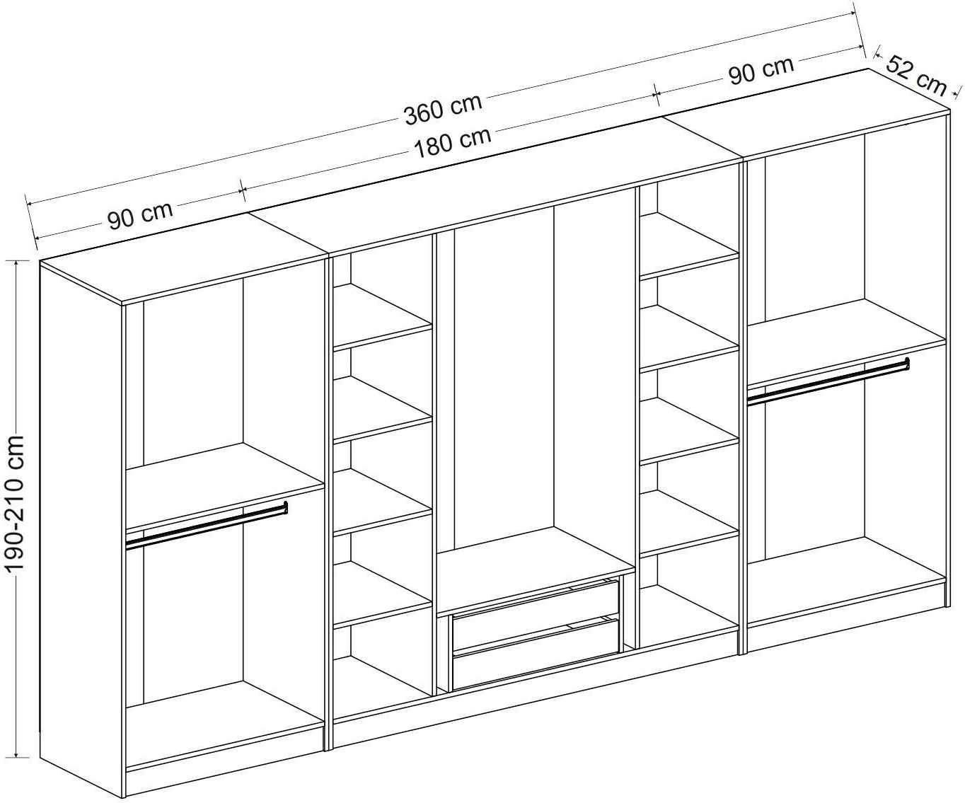 Dollap garderobe Dore, Skye Decor, 360x210x52cm