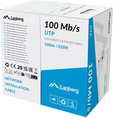 Kabllo rrjeti Lanberg LCU5-10CC-0100-S, UTP, 100m, CCA, Gri